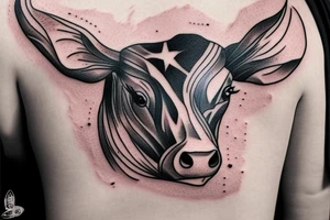 Beautiful female cow head with big glossy eyes tattoo idea