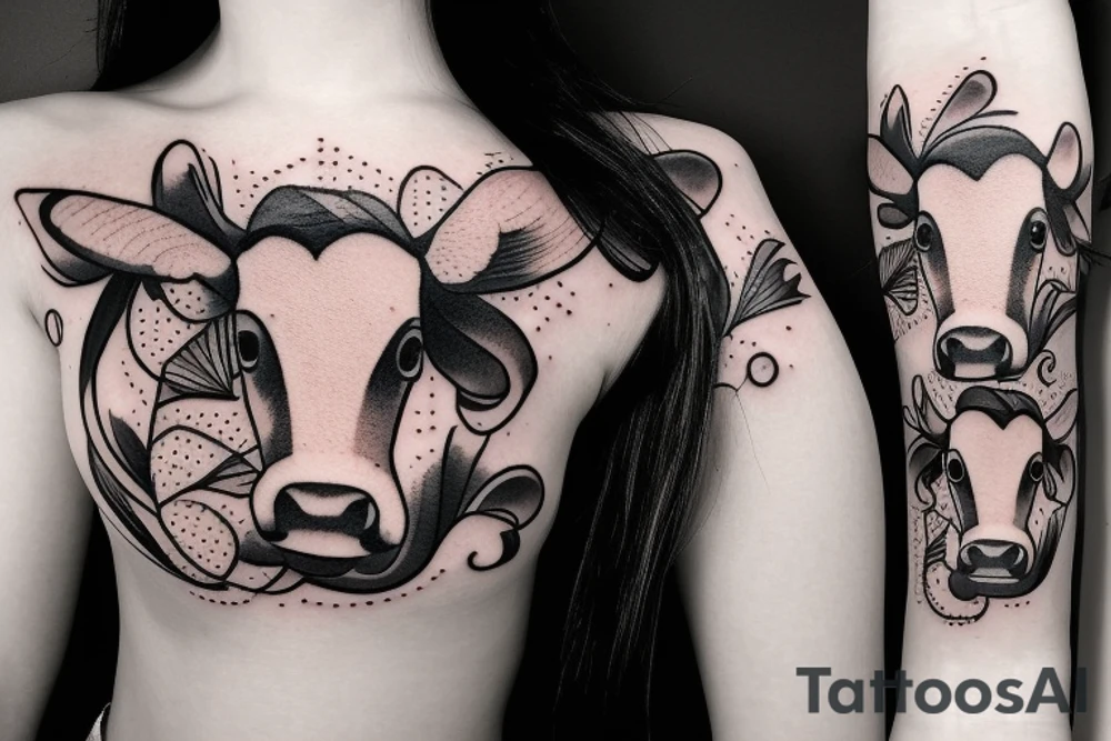 Beautiful female cow head with big glossy eyes tattoo idea