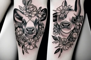Beautiful female cow head with big glossy eyes tattoo idea