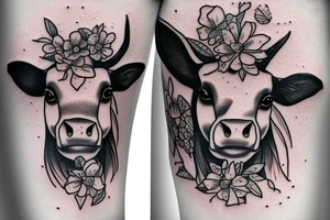 Beautiful female cow head with big glossy eyes tattoo idea