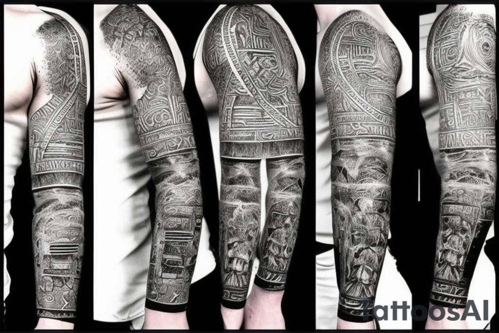 sumerian gods arm sleeve tattoo idea