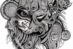 DMT cow with big glossy eyes tattoo idea