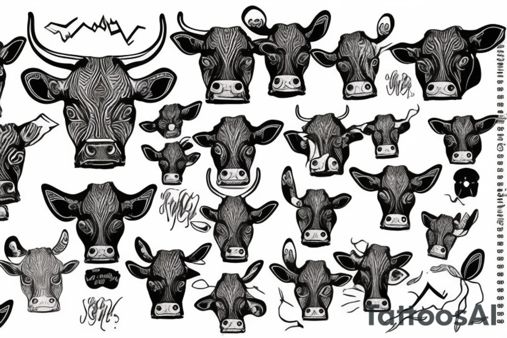 DMT cow with big glossy eyes tattoo idea