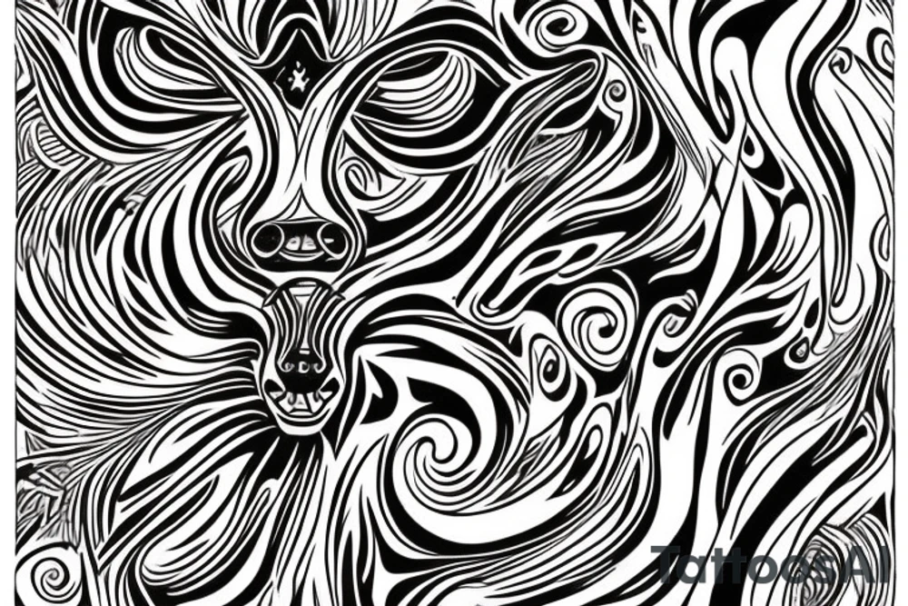DMT cow with big glossy eyes tattoo idea