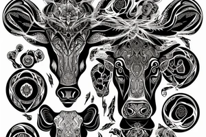 DMT cow with big glossy eyes tattoo idea