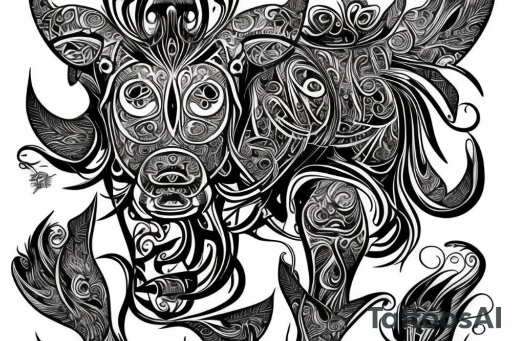 DMT cow with big glossy eyes tattoo idea
