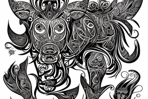 DMT cow with big glossy eyes tattoo idea
