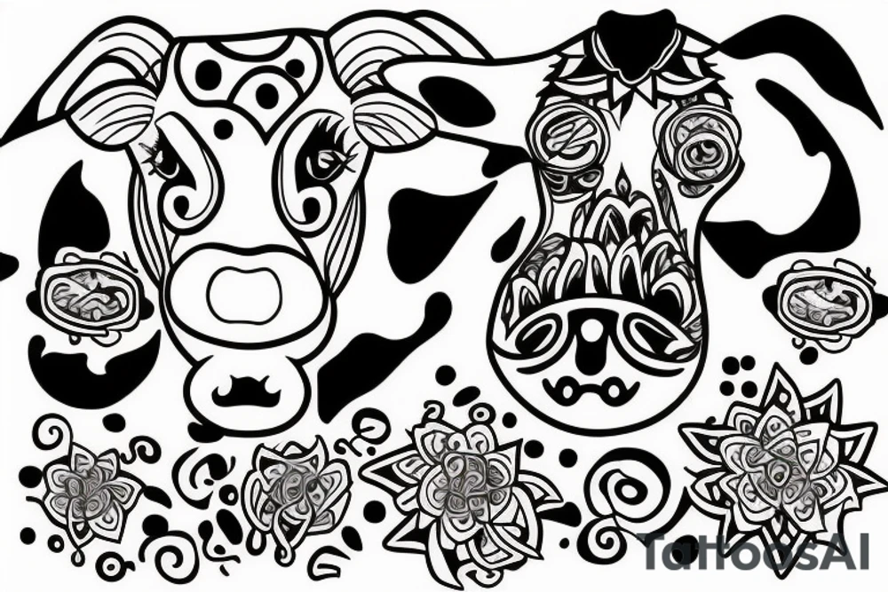 DMT cow with big glossy eyes tattoo idea