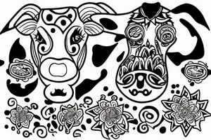 DMT cow with big glossy eyes tattoo idea