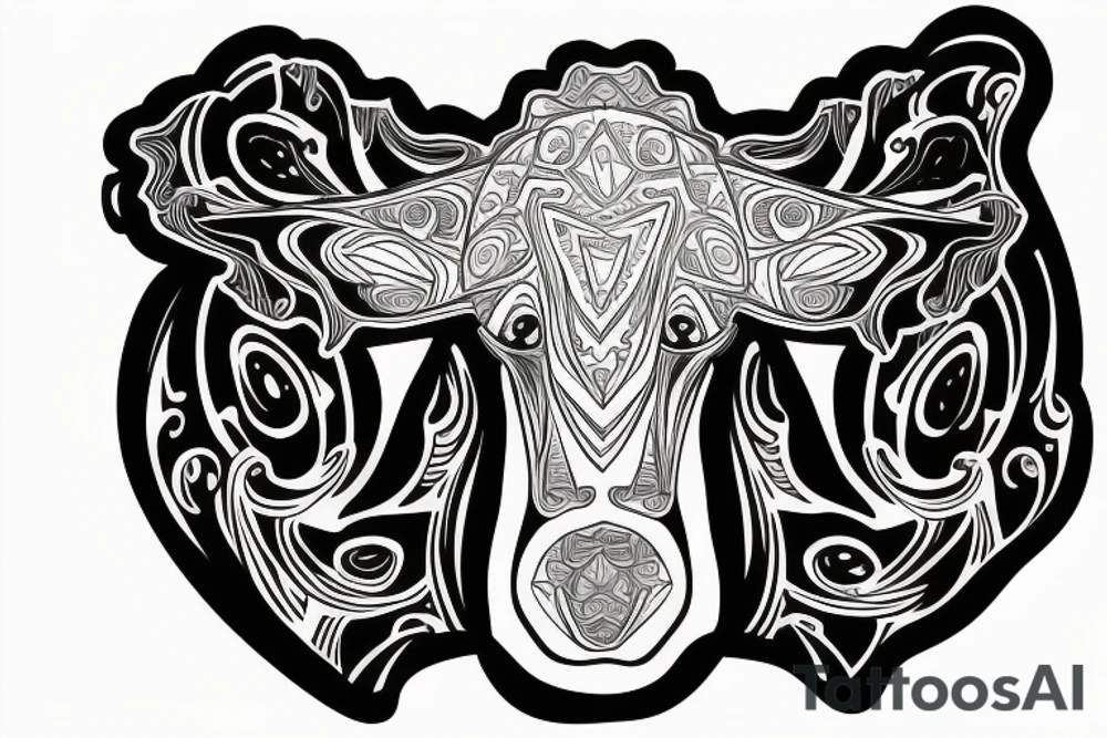 DMT cow with big glossy eyes tattoo idea