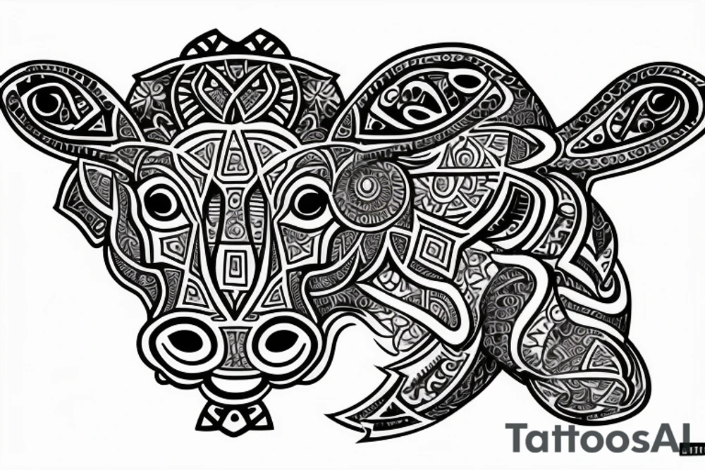 DMT cow with big glossy eyes tattoo idea