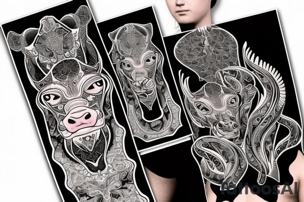 DMT cow with big glossy eyes tattoo idea