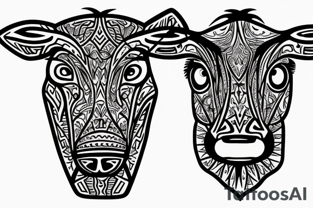 DMT cow with big glossy eyes tattoo idea