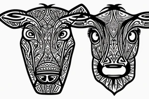DMT cow with big glossy eyes tattoo idea