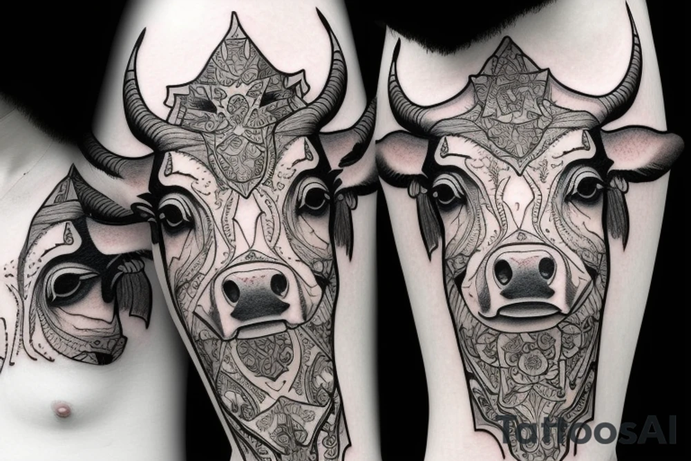 DMT cow with big glossy eyes tattoo idea