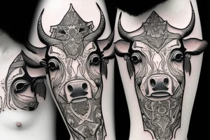 DMT cow with big glossy eyes tattoo idea