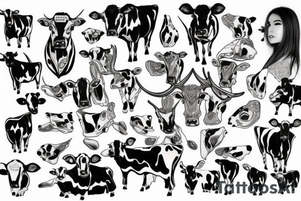 DMT cow with big glossy eyes tattoo idea