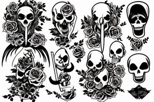 Grim reaper welcoming to the afterlife with some flowers and a sunset tattoo idea