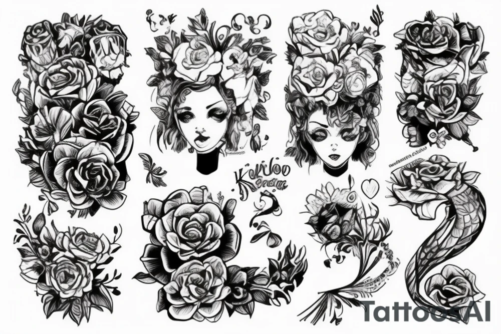 Ангел девушка с катанной в кимоно tattoo idea