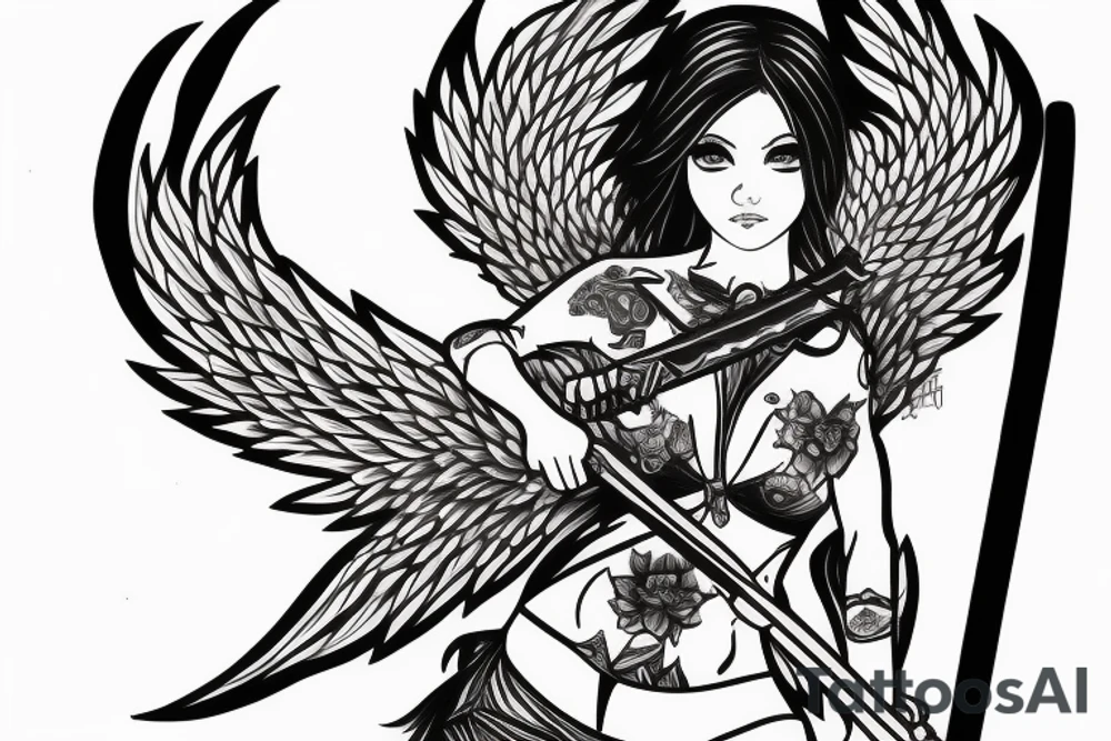 angel girl with katana in kimano tattoo idea