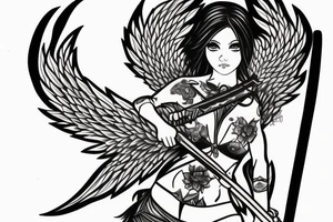 angel girl with katana in kimano tattoo idea
