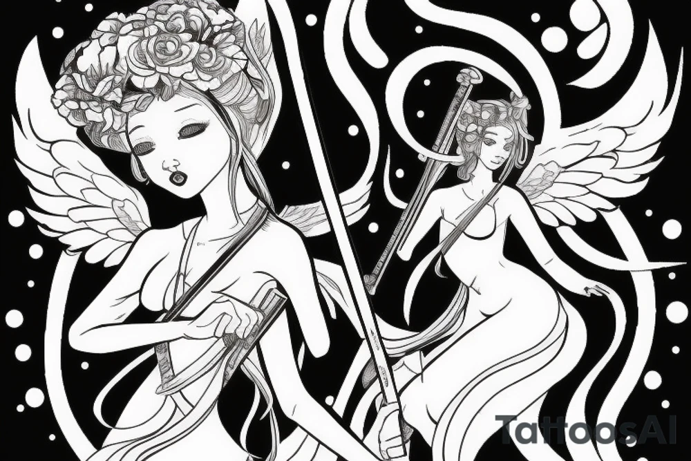 angel girl with katana in kimano tattoo idea