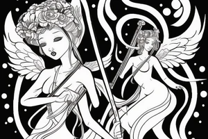 angel girl with katana in kimano tattoo idea