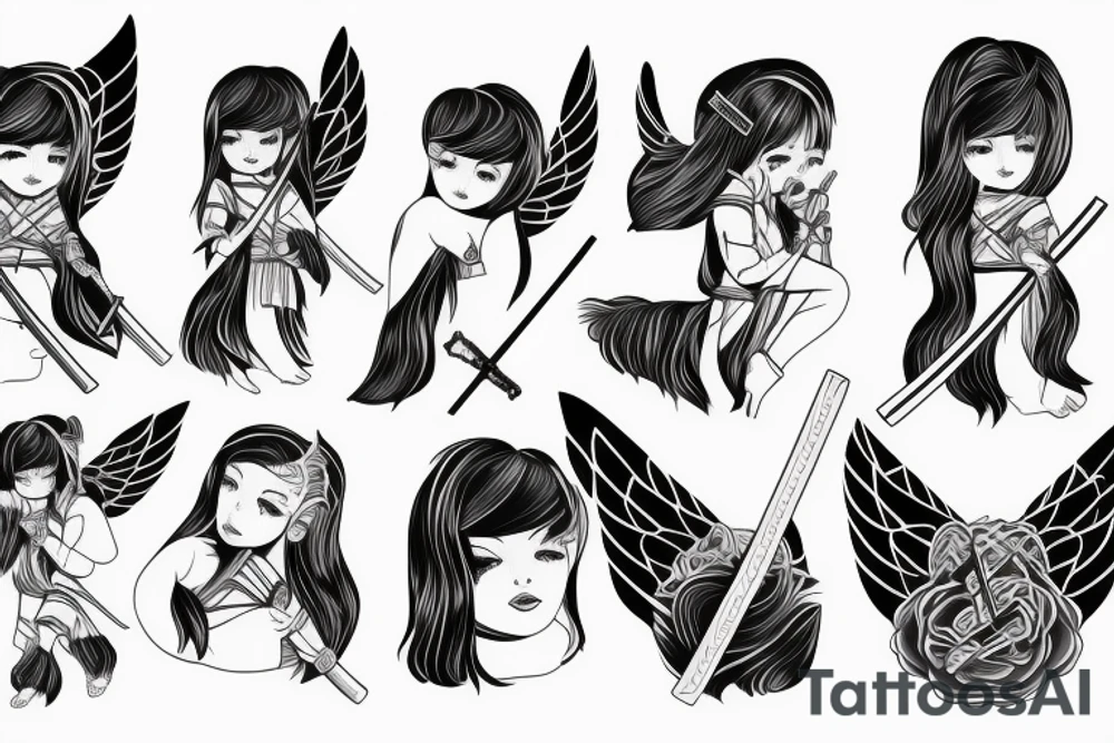 angel girl with katana in kimano tattoo idea