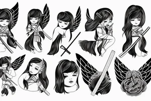 angel girl with katana in kimano tattoo idea