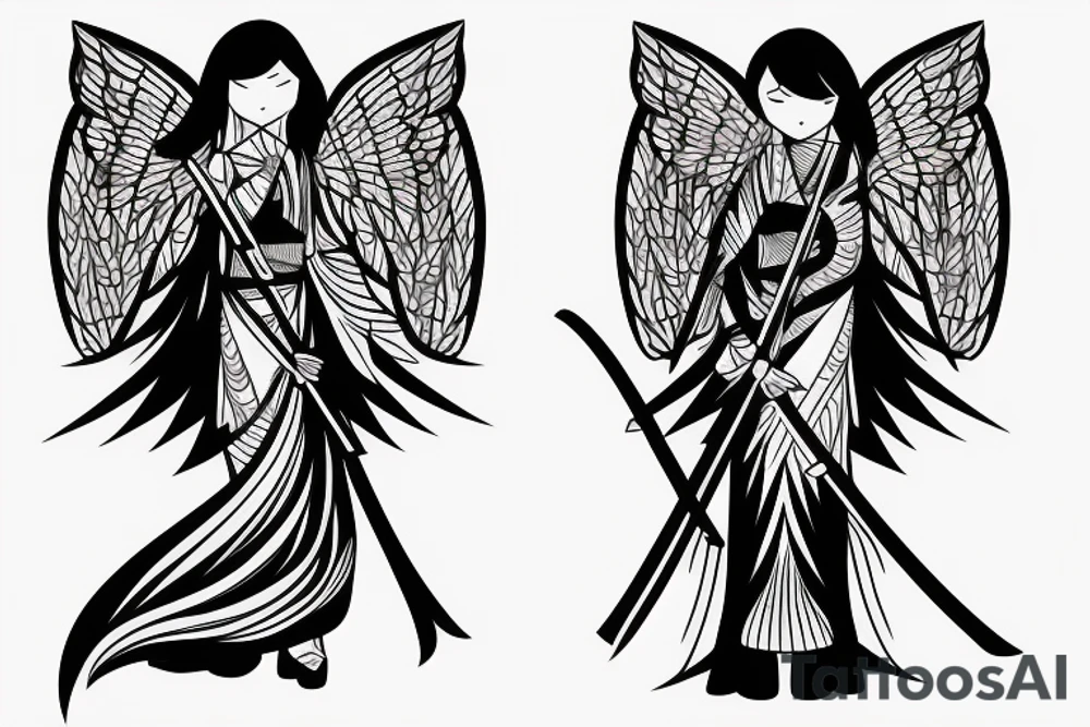 angel girl with katana in kimano tattoo idea