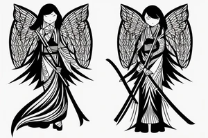 angel girl with katana in kimano tattoo idea