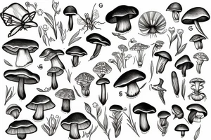 moth mushroom cottage core botanical scene tattoo idea