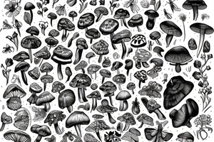moth mushroom cottage core botanical scene tattoo idea