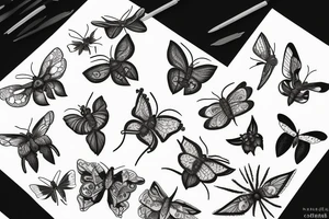 moths cottage core botanical scene tattoo idea