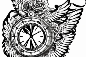 Hourglass over hands of a clock with wings tattoo idea