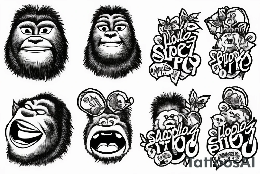 Smiling Bigfoot holding a puppy tattoo idea