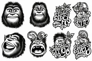 Smiling Bigfoot holding a puppy tattoo idea