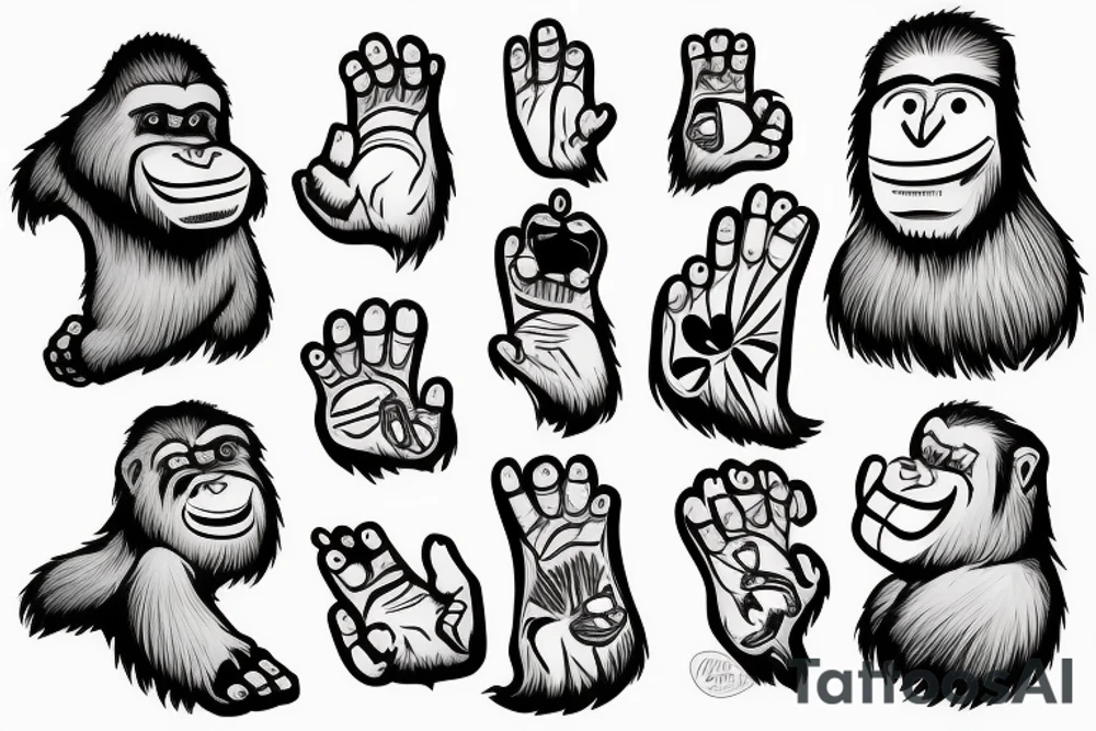 Smiling Bigfoot holding a puppy tattoo idea