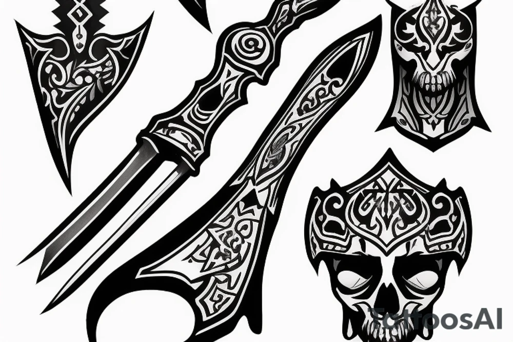 Black blade with a 7 pommel tattoo idea