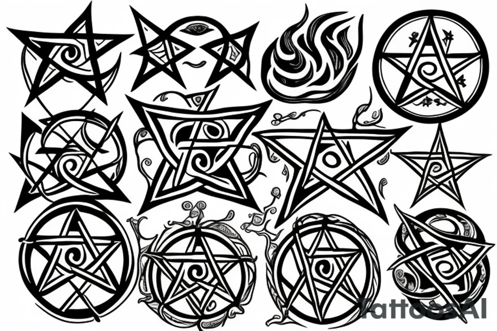 Pentacle with flames around it tattoo idea