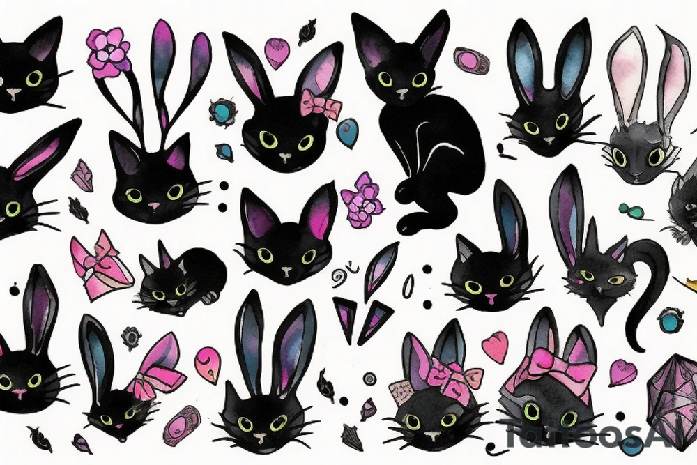 black cat with bunny ears tattoo idea