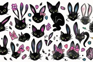 black cat with bunny ears tattoo idea