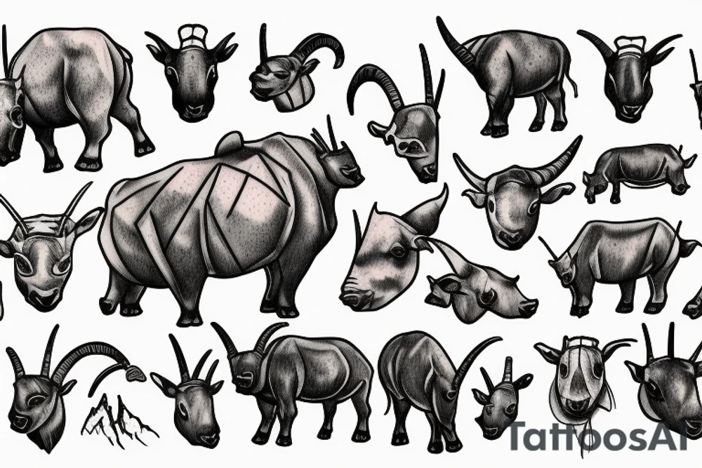 goat and rhino tattoo idea