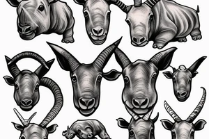 goat and rhino heads mixed tattoo idea