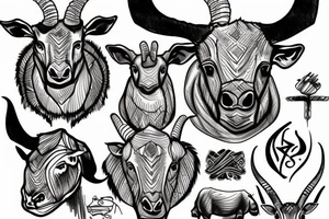 goat and rhino heads mixed tattoo idea