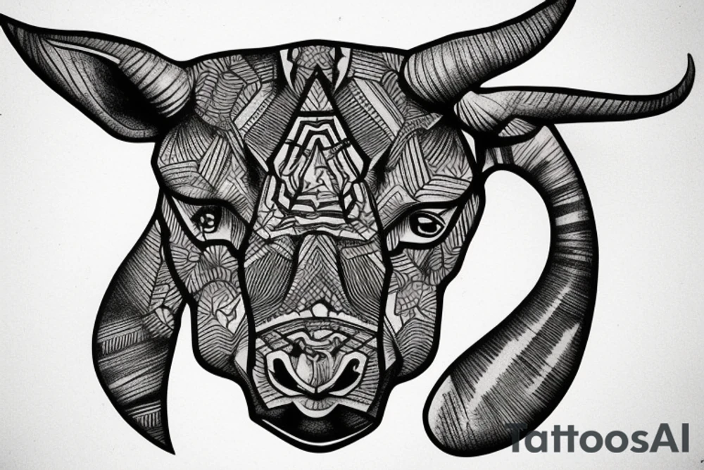 goat and rhino head mixed tattoo idea