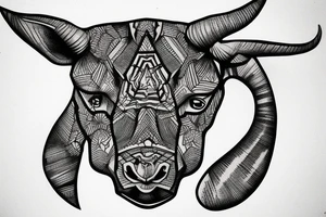 goat and rhino head mixed tattoo idea