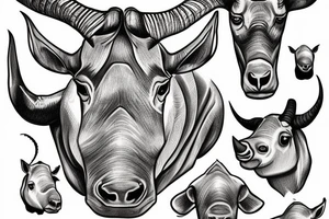 goat and rhino head mixed tattoo idea