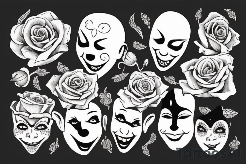 Clown mask with roses tattoo idea