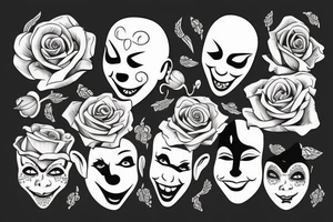 Clown mask with roses tattoo idea